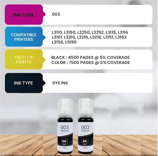 Epson Ink 003 Black 65ml (Original Bottle)