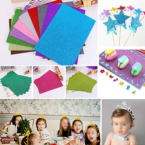 Glitter Foam Sheet, A4 Size, Silver Colour, (1.5mm Thick -Pack Of 10) For Arts and Crafts, Scrapbooking, DIY Work, Decoration, Gift Wrapping.