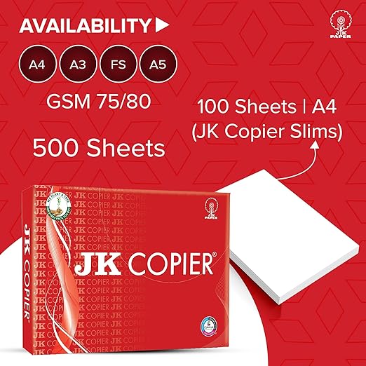 JK Red Copier Paper A4 75 Gsm (500 Sheet,1 Ream) White Colour