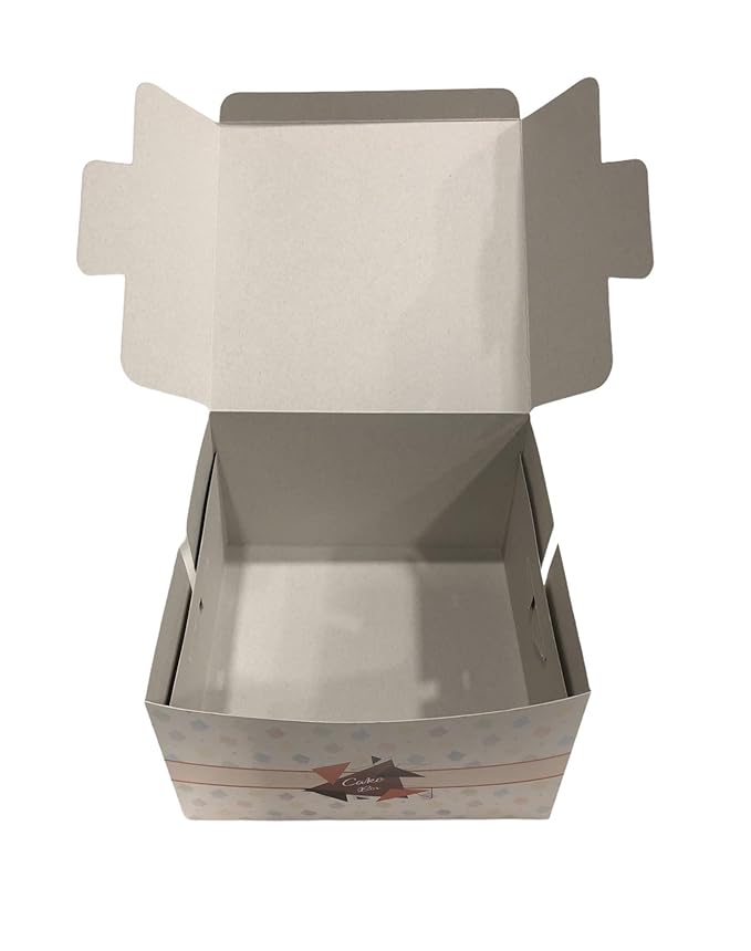 Cake Box Multi Printed Size 10x10x5 Inch, For 1kg Cake (Pack Of 50)