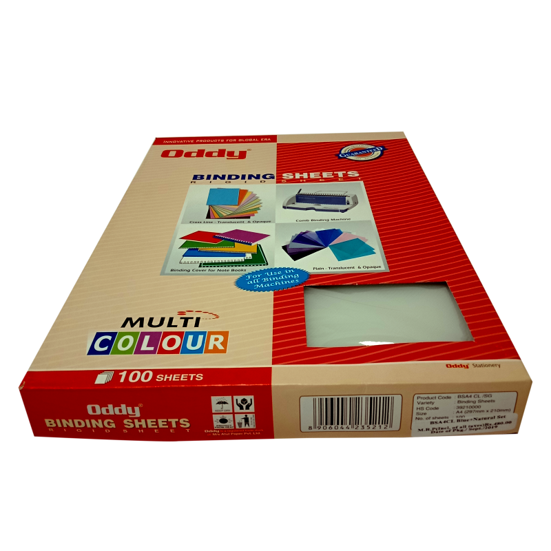 Oddy Spiral Binding Sheet, A4 Size, (Blue+Transparent Colour Set) Pack Of 100