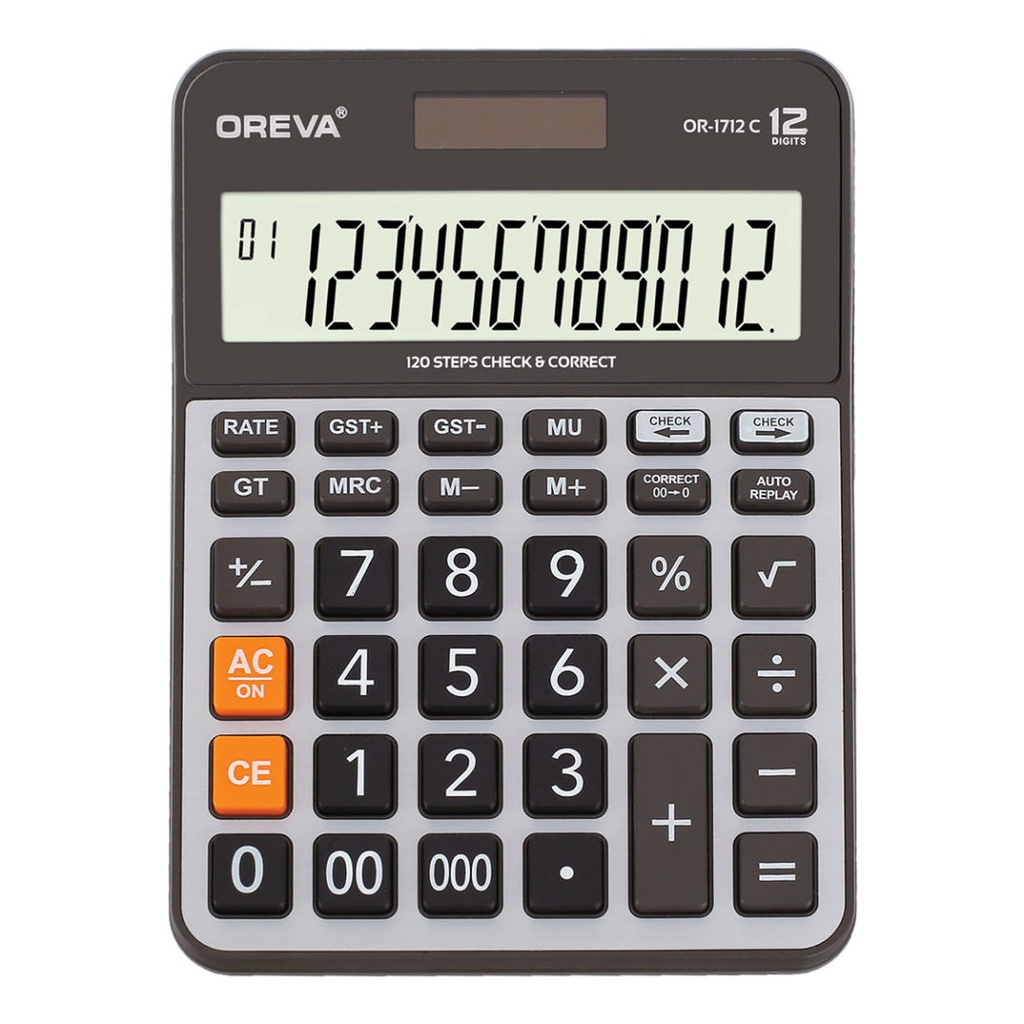 Oreva OR-1712-C, Premium Desktop GST Calculator with Metallic Faceplate & Large Display (12 Digit)