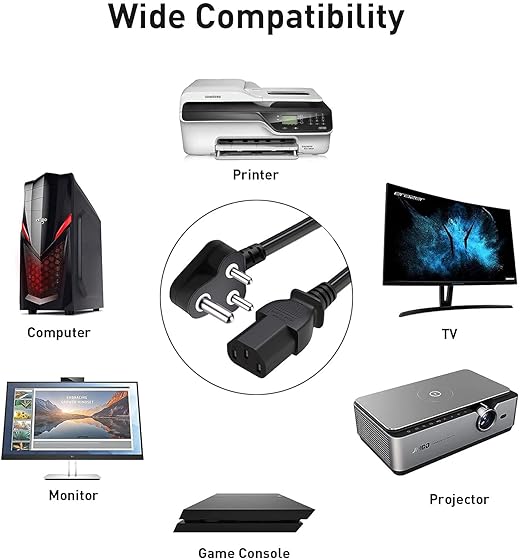Power Cable (5 Meter)  For PC/Desktop Computer/Monitor/SMPS/TV/Printer/ Power Supply