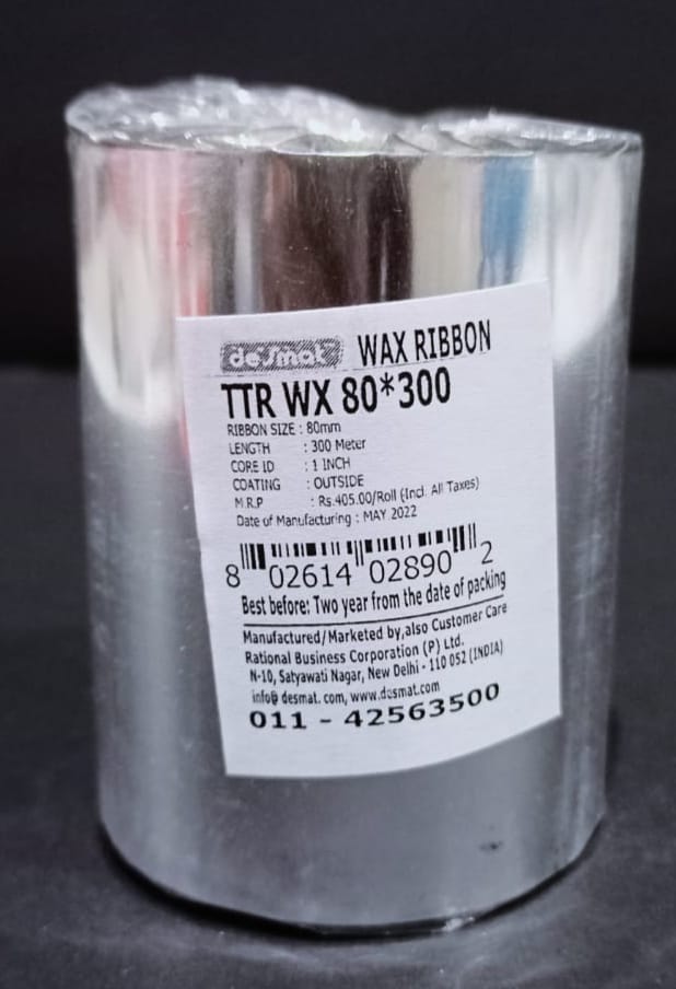 Thermal Transfer Barcode Labels Premium TTR Wax Ribbon 80mmx300 Meter