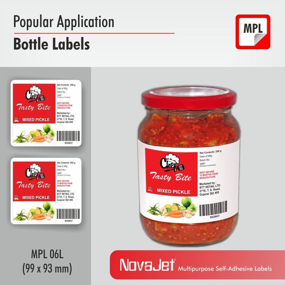 NovaJet (Technova) MPL 06, A4 Size 99x93 mm, Multipurpose Label Sticker, White Colour, Pack of 100 Sheets