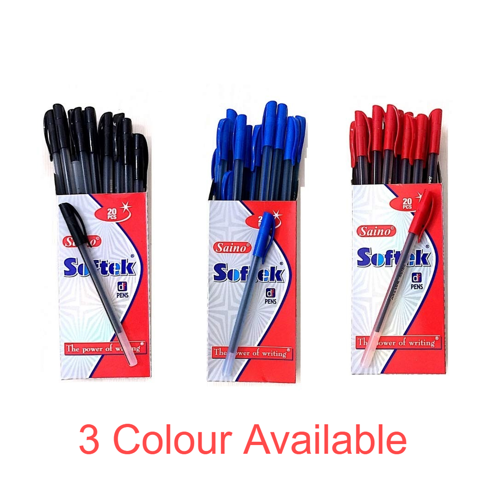 Saino Softek Use & Throw Ball Pen Black Colour (Pack Of 20)