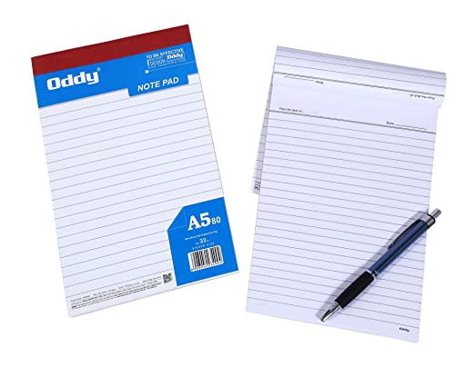 Oddy Writing Pad A5 80 Pages 1/8 Rulled Paper-Pack Of 5 (B20)