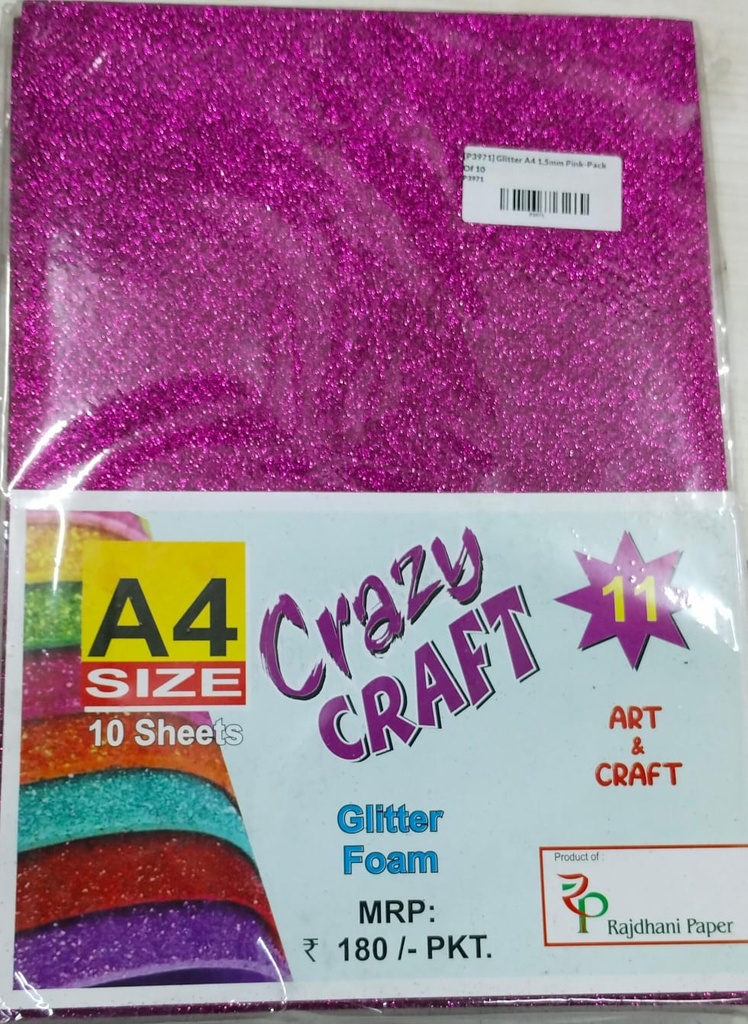 Glitter Foam Sheet A4 Pink 1.75mm Pack Of 10 (B200)