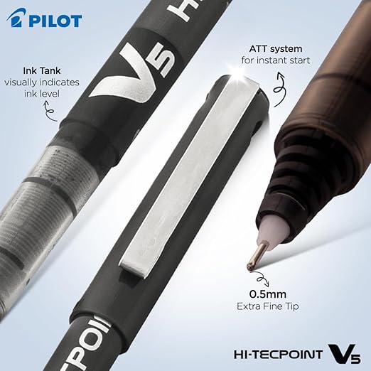 Pilot Pen Hi-techpoint V5 0.5mm Black Refillable Cartridge (B12)