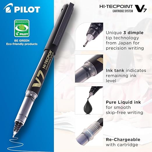 Pilot Pen Hi-techpoint V7 0.7mm Black Refillable Cartridge (B12)