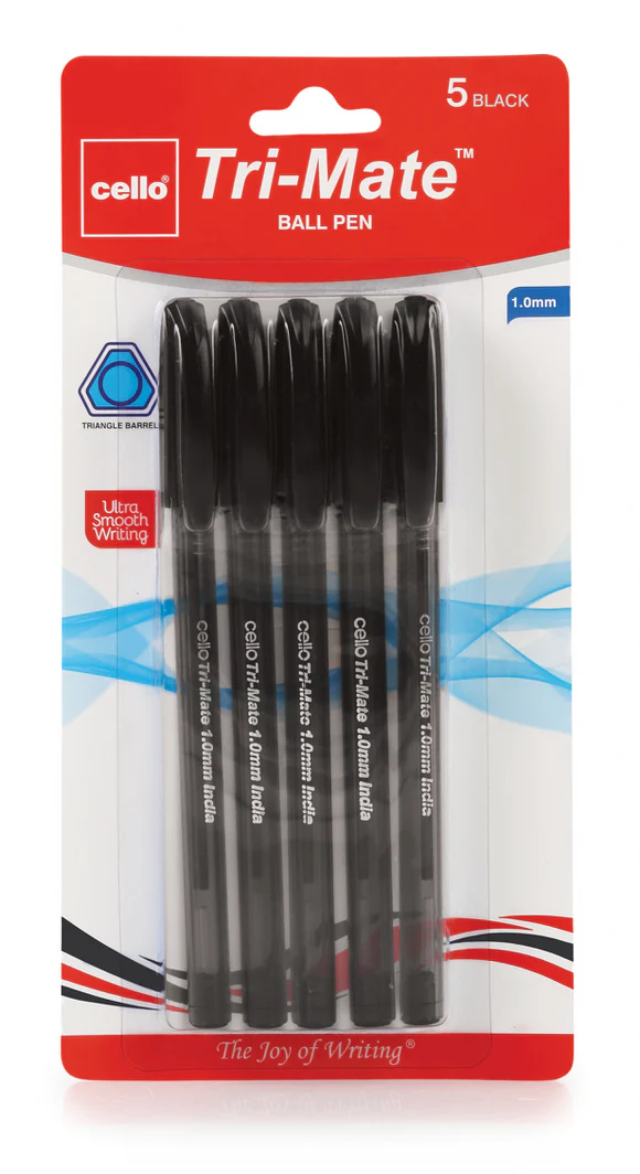Cello Tri-mate Plus Ball Pen Black 1mm-Pack Of 5 (B40)
