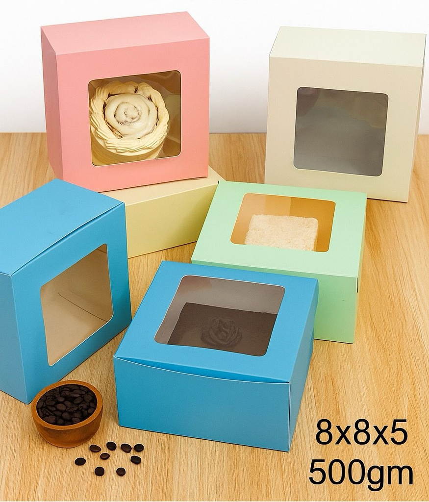 Premium Window Cake Box & Pastry Box 8x8x5-Pack Of 25 (500gm Cake)