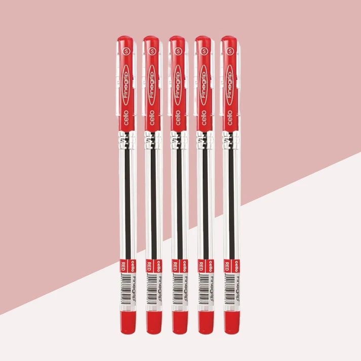 [P5816] Cello Finegrip Ball Pen Red 0.7mm-Pack Of 5 (B50)
