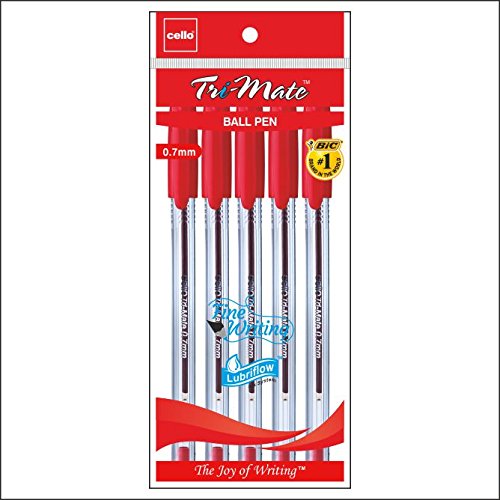 [P5819] Cello Tri-mate Plus Ball Pen Red 1mm-Pack Of 5 (B40)