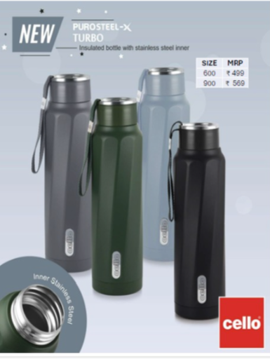 [P5928] Cello Puro Steel-X Turbo Insulated Water Bottle 900ml (B60)