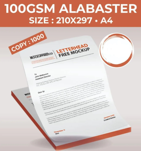 [P6506] A4 Letterhead Alabaster Paper One 100 Gsm Single Side 1000 Pcs